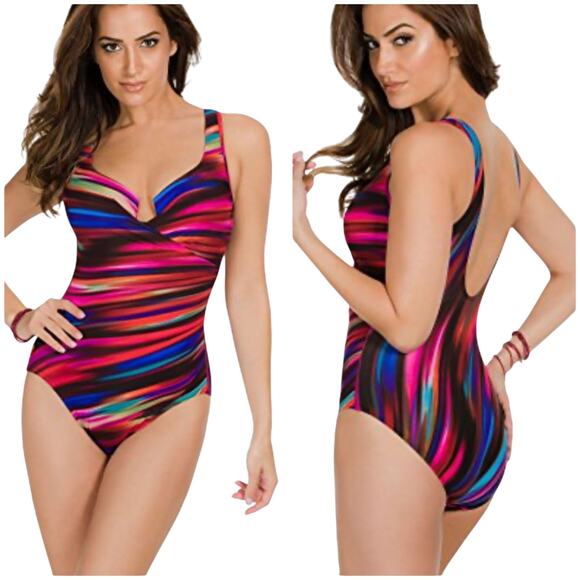 Miraclesuit NWT Escape One Piece Swimsuit Color Run Tummy Control Size 12 - Picture 1 of 11